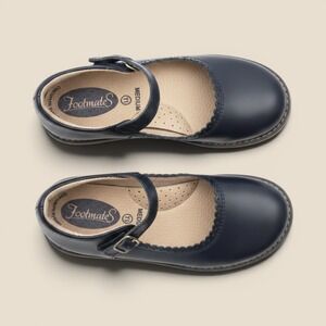 Footmates Girls Navy Blue Leather Scalloped Mary Jane Shoes Size 1Y Medium